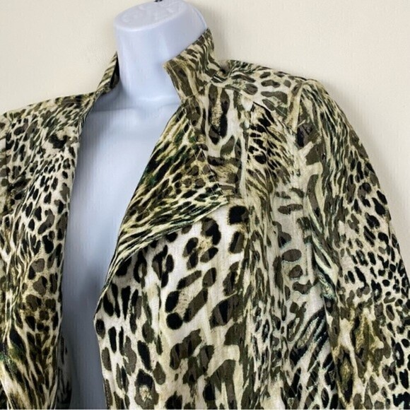 CHICO’S Linen Animal Moto Jacket Size 0 Size Small 4 Business Casual Lightweight - Picture 4 of 8